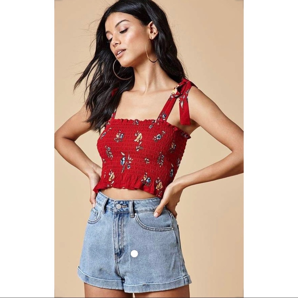 Kendall & Kylie Tie Strap Smocked Top